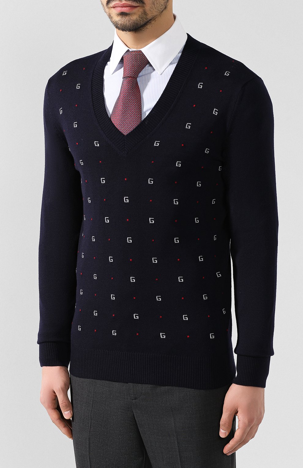Шерстяной пуловер GUCCI темно-синего цвета по цене 93600 руб., арт. 545628/XKABL, фото 3 Шерстяной пуловер GUCCI, арт. 545628/XKABL, фото 3