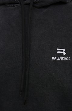 Женский хлопковое худи BALENCIAGA темно-серого цвета, арт. 578135/TLVA1 | Фото 5 (Рукава: Длинные; Длина (для топов): Удлиненные; Материал сплава: Проставлено; Материал внешний: Хлопок; Стили: Спорт-шик; Женское Кросс-КТ: Худи-одежда; Драгоценные камни: Проставлено)