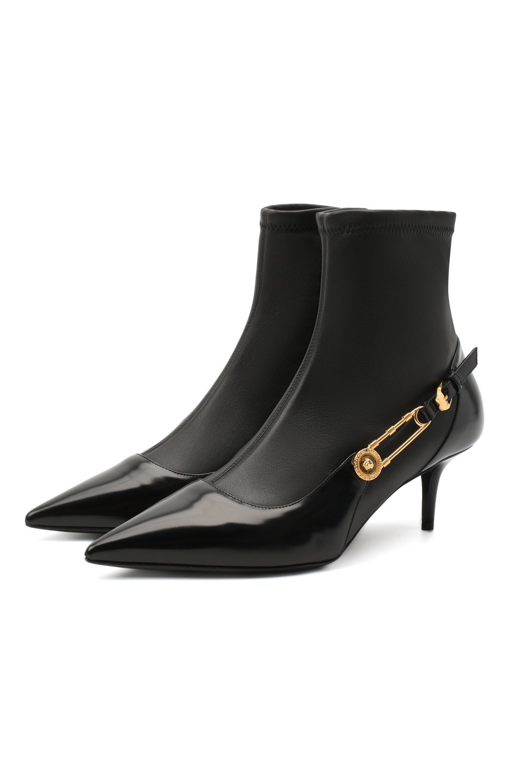 Кожаные ботильоны safety pin VERSACE черного цвета по цене 165000 руб., арт. DST422H/DNA28, фото 1 Кожаные ботильоны safety pin VERSACE, арт. DST422H/DNA28, фото 1