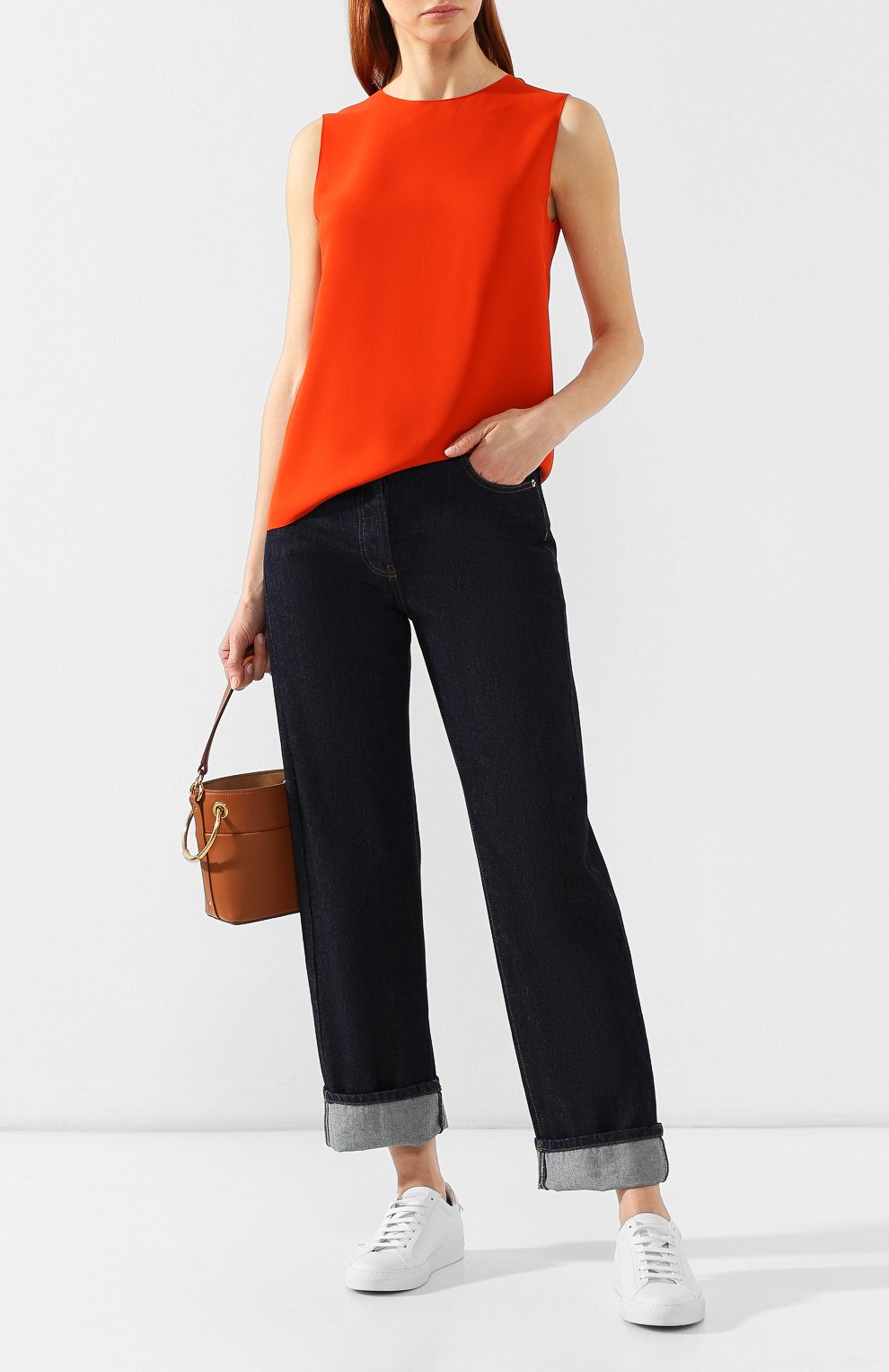 Шелковый топ THEORY оранжевого цвета по цене 23450 руб., арт. J0102517, фото 2 Шелковый топ THEORY, арт. J0102517, фото 2