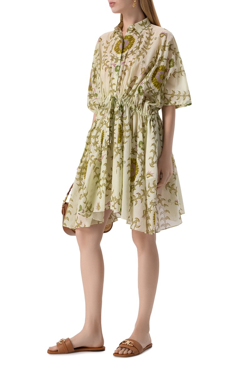 Женское хлопковое платье GIAMBATTISTA VALLI зеленого цвета, арт. 25SSPVCA5227-65PRI | Фото 2 (Материал сплава: Проставлено; Рукава: 3/4; Драгоценные камни: Проставлено; Женское Кросс-КТ: Платье-одежда; Случай: Повседневный; Длина Ж (юбки, платья, шорты): До колена; Стили: Кэжуэл; Материал внешний: Хлопок)