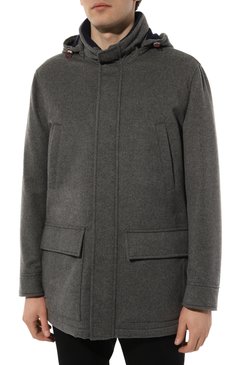 Мужская кашемировая куртка BRUNELLO CUCINELLI темно-серого цвета, арт. MM4006400 | Фото 3 (Рукава: Длинные; Материал внешний: Кашемир, Шерсть, Синтетический материал; Драгоценные камни: Проставлено; Материал сплава: Проставлено; Стили: Кэжуэл; Мужское Кросс-КТ: шерсть и кашемир, утепленные куртки; Материал подклада: Шелк; Длина (верхняя одежда): До середины бедра; Кросс-КТ: Утепленные)