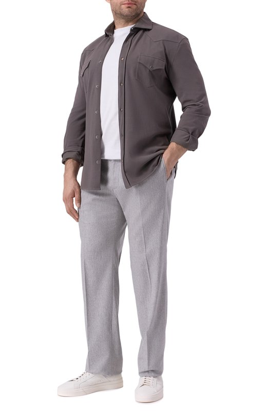 Хлопковая рубашка Brunello Cucinelli ME8546666 Серый  ME8546666 Фото 2