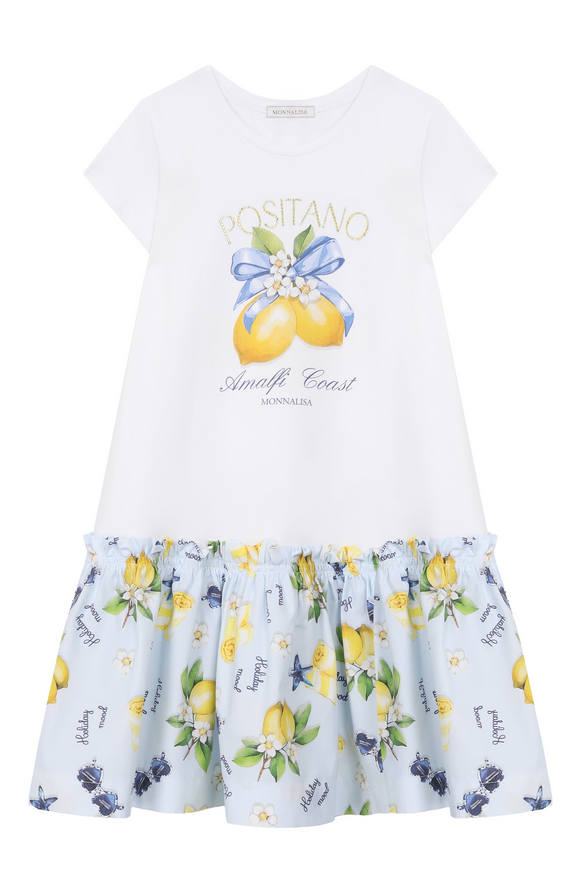 Хлопковое платье MONNALISA голубого цвета по цене 18000 руб., арт. 11G916RU, фото 1 Хлопковое платье MONNALISA, арт. 11G916RU, фото 1