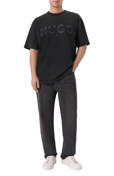 Хлопковая футболка HUGO BLUE темно-серого цвета по цене 9495 руб., арт. 50548341, фото 2 Хлопковая футболка HUGO BLUE, арт. 50548341, фото 2