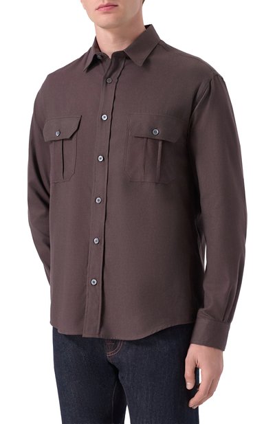 Рубашка из хлопка и лиоцелла CANALI темно-коричневого цвета по цене 55350 руб., арт. CSL2067/GL03659, фото 3 Рубашка из хлопка и лиоцелла CANALI, арт. CSL2067/GL03659, фото 3