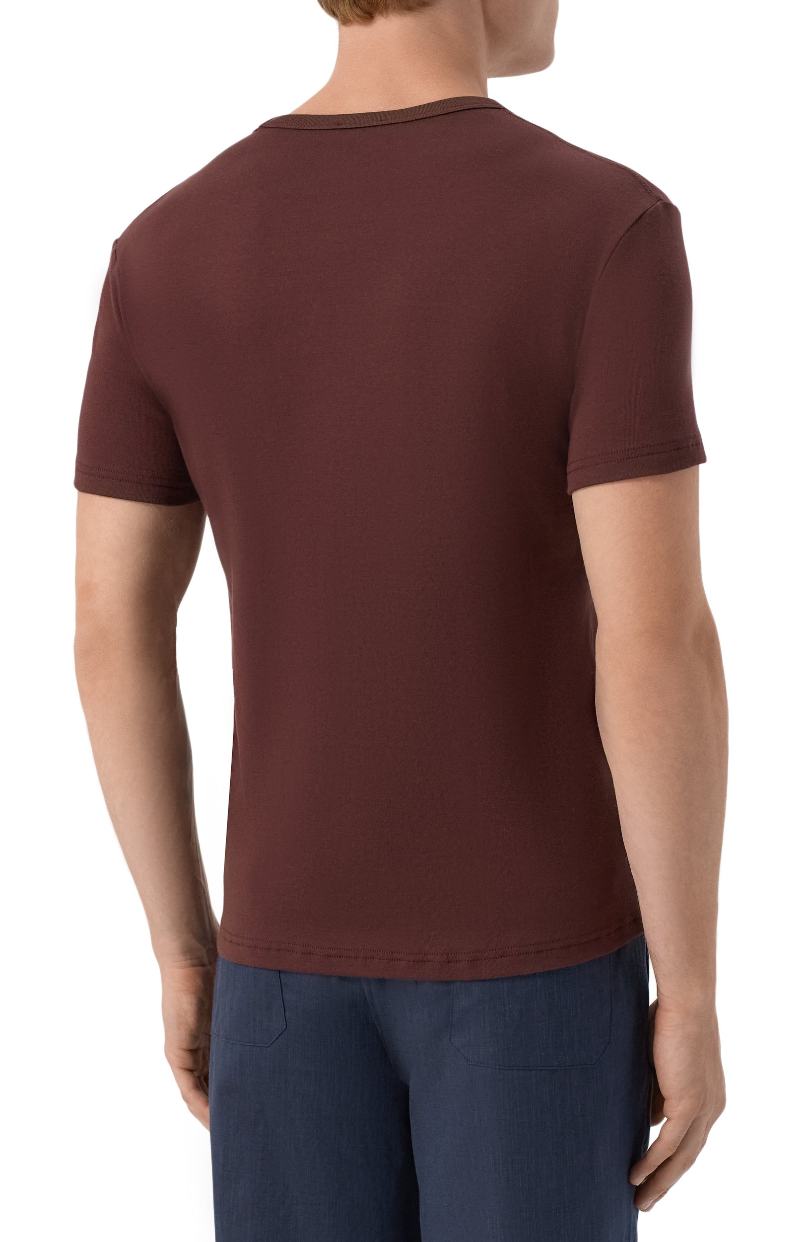 Хлопковая футболка KITON коричневого цвета по цене 39950 руб., арт. UNWM008K0263L, фото 4 Хлопковая футболка KITON, арт. UNWM008K0263L, фото 4