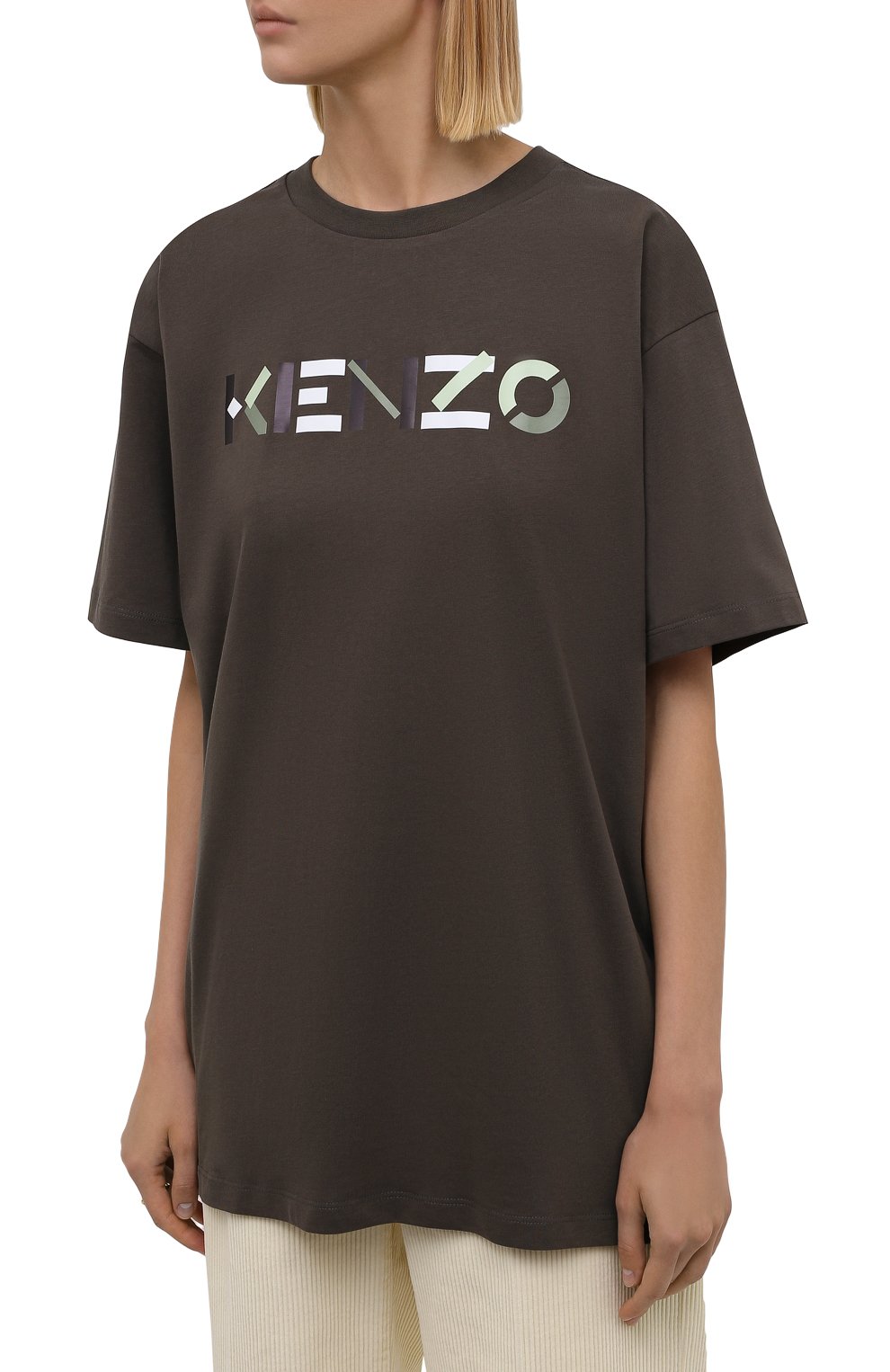 Хлопковая футболка KENZO темно-коричневого цвета по цене 18200 руб., арт. FB62TS9744SA, фото 3 Хлопковая футболка KENZO, арт. FB62TS9744SA, фото 3