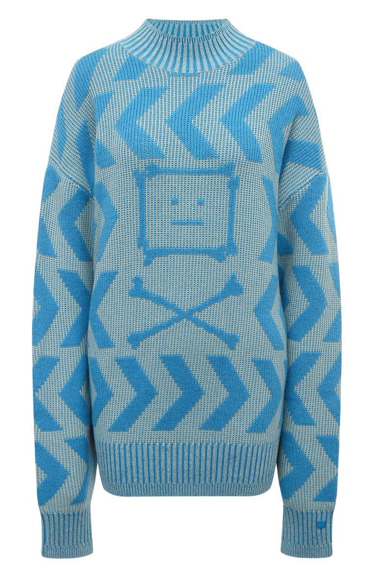 Женский свитер из шерсти и хлопка ACNE STUDIOS голубого цвета, арт. FA-UX-KNIT000066 | Фото 1 (Длина (для топов): Удлиненные; Материал внешний: Шерсть, Хлопок; Рукава: Длинные; Женское Кросс-КТ: Свитер-одежда; Стили: Гранж)