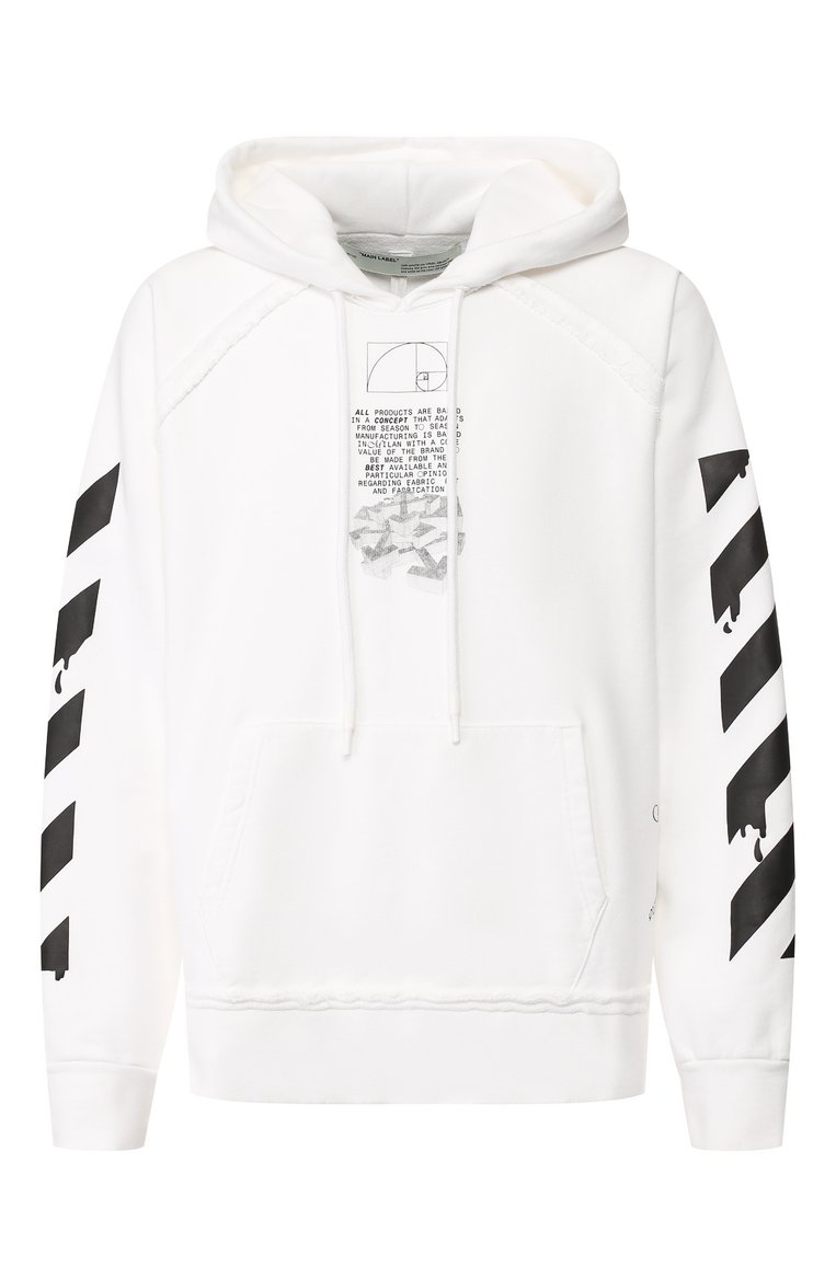 Мужской хлопковое худи OFF-WHITE белого цвета, арт. 0MBB057R20E300050110 | Фото 1 (Рукава: Длинные; Материал внешний: Хлопок; Мужское Кросс-КТ: Худи-одежда; Принт: С принтом; Длина (для топов): Удлиненные; Статус проверки: Проверена категория; Материал сплава: Проставлено; Драгоценные камни: Проставлено; Стили: Кэжуэл)