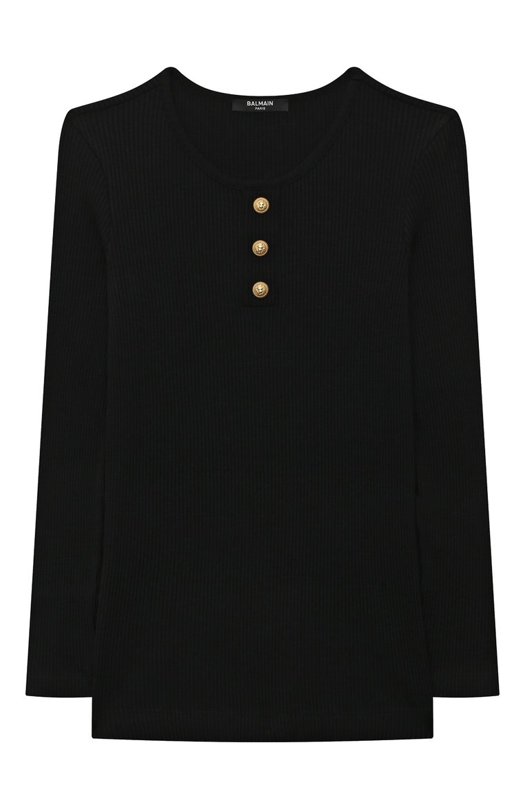 Детская шерстяной лонгслив BALMAIN черного цвета, арт. BT9A90 | Фото 1 (Рукава: Длинные; Материал внешний: Шерсть; Девочки Кросс-КТ: Лонгслив-одежда)