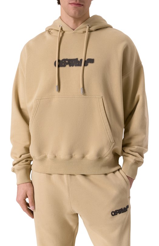 Хлопковое худи Off-White 0MBB085S25FLE00I Бежевый  0MBB085S25FLE00I Фото 3