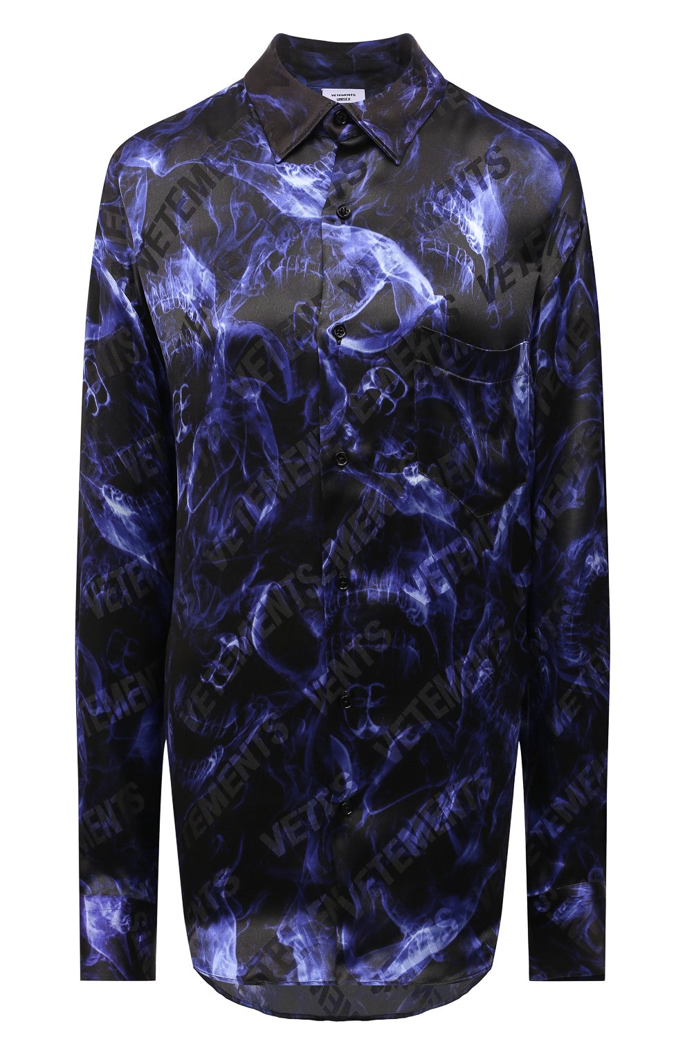 Рубашка из вискозы VETEMENTS синего цвета по цене 106500 руб., арт. UA52SH600B 2610/W, фото 1 Рубашка из вискозы VETEMENTS, арт. UA52SH600B 2610/W, фото 1