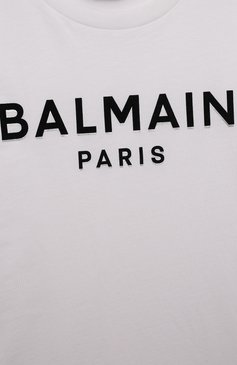 Детская хлопковая футболка BALMAIN белого цвета, арт. BS8P31 | Фото 3 (Рукава: Короткие; Материал внешний: Хлопок; Мальчики Кросс-КТ: Футболка-одежда; Материал сплава: Проставлено; Драгоценные камни: Проставлено)