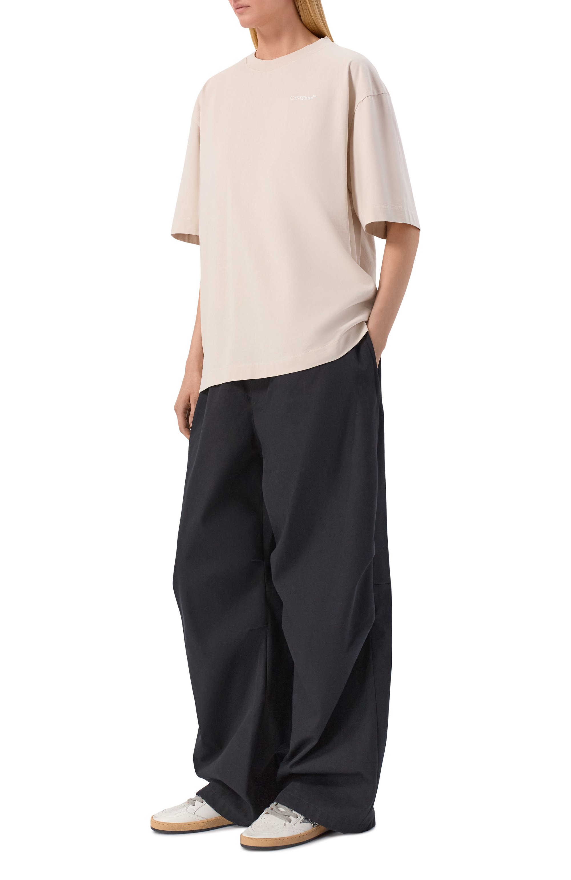 Хлопковая футболка OFF-WHITE кремового цвета по цене 32350 руб., арт. 0WAA13FS26JER001, фото 2 Хлопковая футболка OFF-WHITE, арт. 0WAA13FS26JER001, фото 2