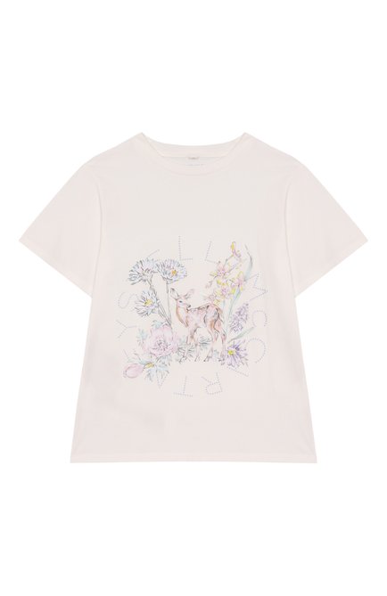 Детская хлопковая футболка STELLA MCCARTNEY молочного цвета, арт. TW8D21 | Фото 1 (Рукава: Короткие; Материал внешний: Хлопок; Драгоценные камни: Проставлено; Материал сплава: Проставлено)