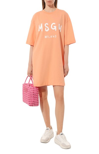 Хлопковая футболка MSGM оранжевого цвета по цене 18300 руб., арт. 3441MDA510 237002, фото 2 Хлопковая футболка MSGM, арт. 3441MDA510 237002, фото 2