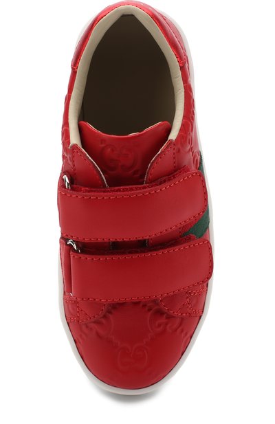 Кожаные кеды с тиснением и застежками велькро GUCCI, арт. 455448/DF720, фото 4