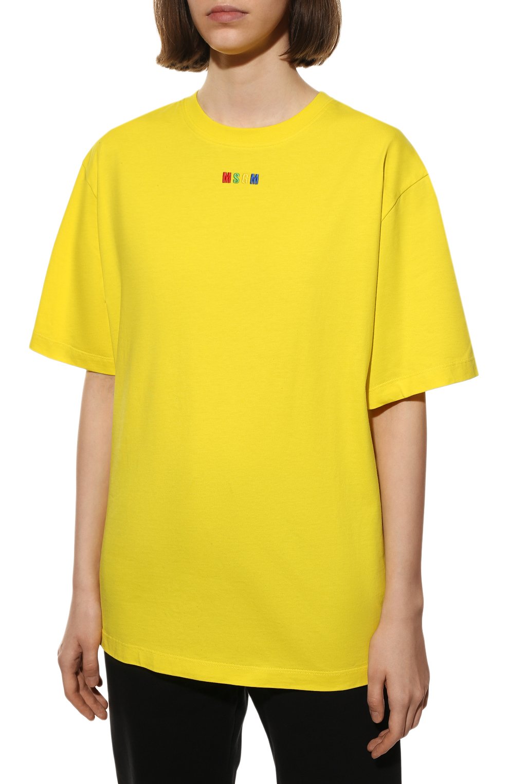 Хлопковая футболка MSGM желтого цвета по цене 11400 руб., арт. 3241MDM101 227298, фото 3 Хлопковая футболка MSGM, арт. 3241MDM101 227298, фото 3