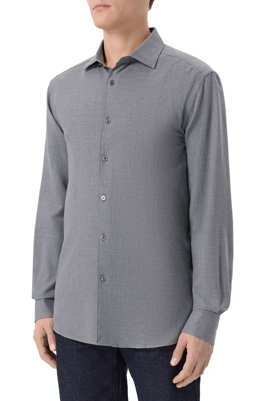 Рубашка из хлопка и кашемира Zegna SRF5/RE8X44A6 Серый  SRF5/RE8X44A6 Фото 3