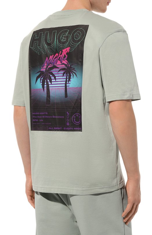 Хлопковая футболка HUGO Blue Зелёный, фото 4