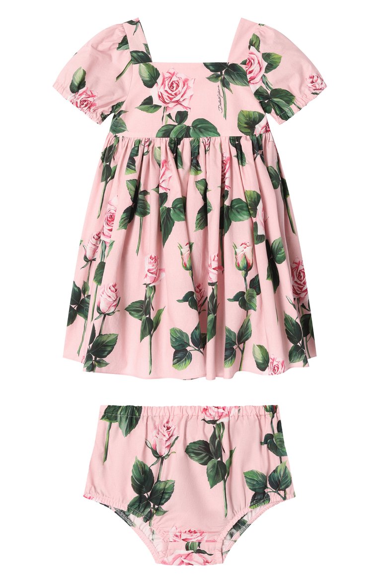 Женский комплект из платья и шорт DOLCE & GABBANA светло-розового цвета, арт. L24DF4/HS5S8 | Фото 1 (Нос: Не проставлено; Материал сплава: Проставлено; Материал внешний: Хлопок; Ростовка одежда: 6 мес | 68 см, 18 мес | 86 см, 12 мес | 80 см, 24 мес | 92 см, 9 мес | 74 см)