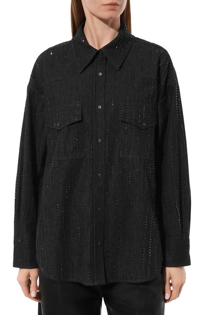 Рубашка из хлопка и вискозы DONDUP темно-серого цвета по цене 129500 руб., арт. DC233/DS0258D GT1W DD W23, фото 3 Рубашка из хлопка и вискозы DONDUP, арт. DC233/DS0258D GT1W DD W23, фото 3