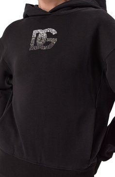 Женский хлопковое худи DOLCE & GABBANA черного цвета, арт. F9S48Z/GDCXW | Фото 5 (Драгоценные камни: Проставлено; Рукава: Длинные; Материал сплава: Проставлено; Длина (для топов): Стандартные; Женское Кросс-КТ: Худи-одежда; Стили: Спорт-шик; Материал внешний: Хлопок)
