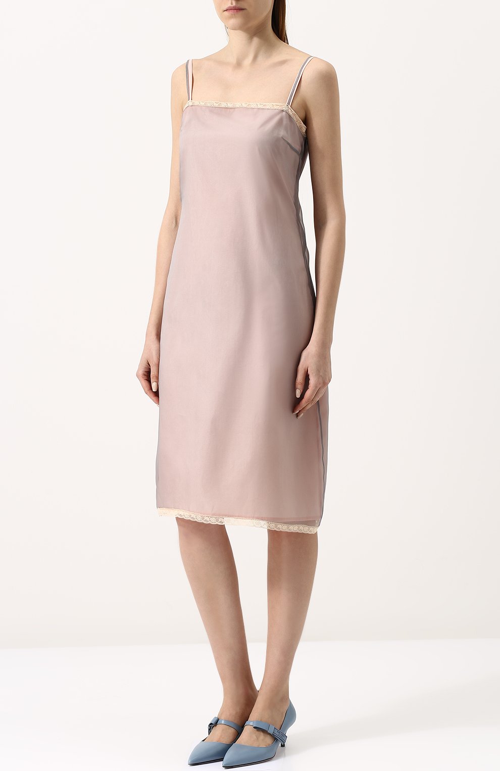 Платье-комбинация с кружевной отделкой PRADA кремового цвета по цене 92000 руб., арт. P35Y8-1QJ7-F0359, фото 3 Платье-комбинация с кружевной отделкой PRADA, арт. P35Y8-1QJ7-F0359, фото 3