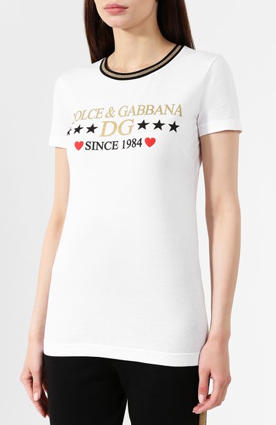 Хлопковая футболка DOLCE & GABBANA белого цвета по цене 43500 руб., арт. F8H32T/G7TBM, фото 3 Хлопковая футболка DOLCE & GABBANA, арт. F8H32T/G7TBM, фото 3