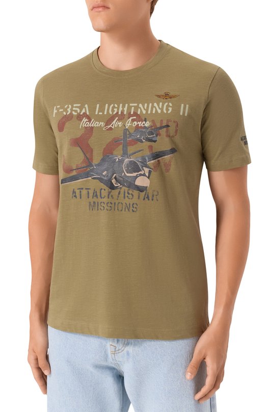 Хлопковая футболка Aeronautica Militare TS2472UJ00708 Хаки  TS2472UJ00708 Фото 3