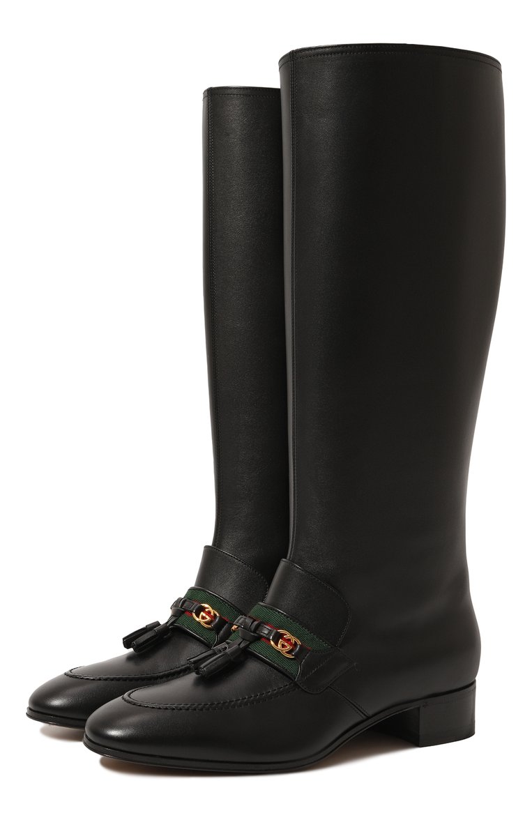 Женские кожаные сапоги GUCCI черного цвета, арт. 659636 1W610 | Фото 1 (Материал внутренний: Натуральная кожа; Каблук высота: Низкий; Подошва: Плоская; Высота голенища: Средние; Каблук тип: Устойчивый; Материал утеплителя: Без утеплителя; Материал внешний: Натуральная кожа)