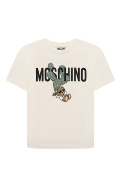 Детская хлопковая футболка MOSCHINO кремвого цвета, арт. HTM03R/LAA02/4-8 | Фото 1 (Девочки Кросс-КТ: футболка-одежда; Рукава: Короткие; Материал сплава: Проставлено; Материал внешний: Хлопок; Драгоценные камни: Проставлено; Ростовка одежда: 5 лет | 110 см, 6 лет | 116 см, 4 года | 104 см, 8 лет | 128 см)