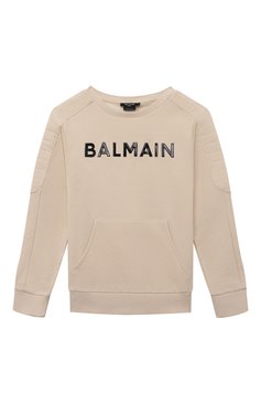 Детский хлопковый свитшот BALMAIN бежевого цвета, арт. BS4P10 | Фото 1 (Рукава: Длинные; Материал сплава: Проставлено; Материал внешний: Хлопок; Драгоценные камни: Проставлено; Мальчики Кросс-КТ: Свитшот-одежда)