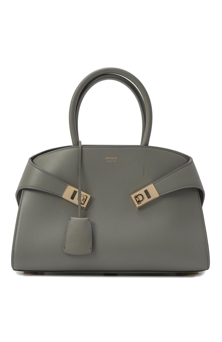 Женская сумка hug medium FERRAGAMO серого цвета, арт. 215608/775279 | Фото 1 (Размер: medium; Материал: Натуральная кожа; Ремень/цепочка: На ремешке)