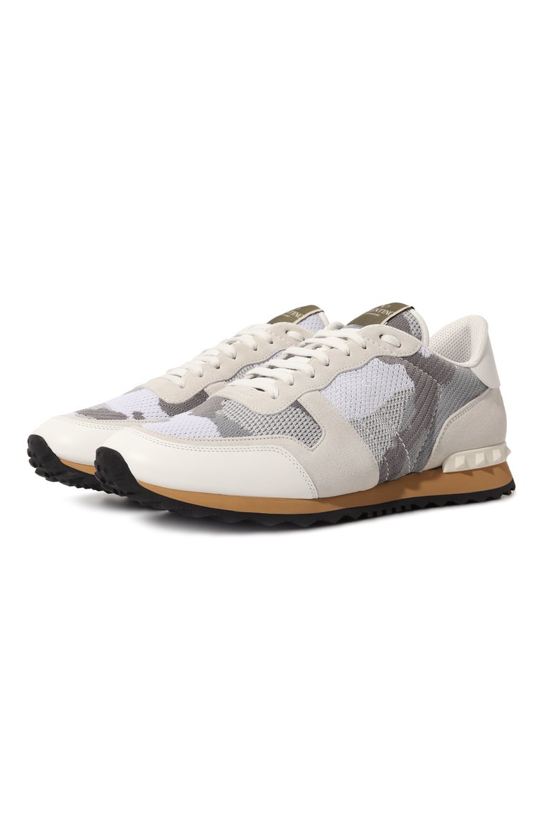Мужские комбинированные кроссовки rockrunner VALENTINO серого цвета, арт. 4Y2S0723/QRK | Фото 1 (Подошва: Массивная; Материал внешний: Текстиль, Натуральная кожа; Материал внутренний: Текстиль; Материал утеплителя: Без утеплителя; Стили: Классический; Кросс-КТ: Низкие)