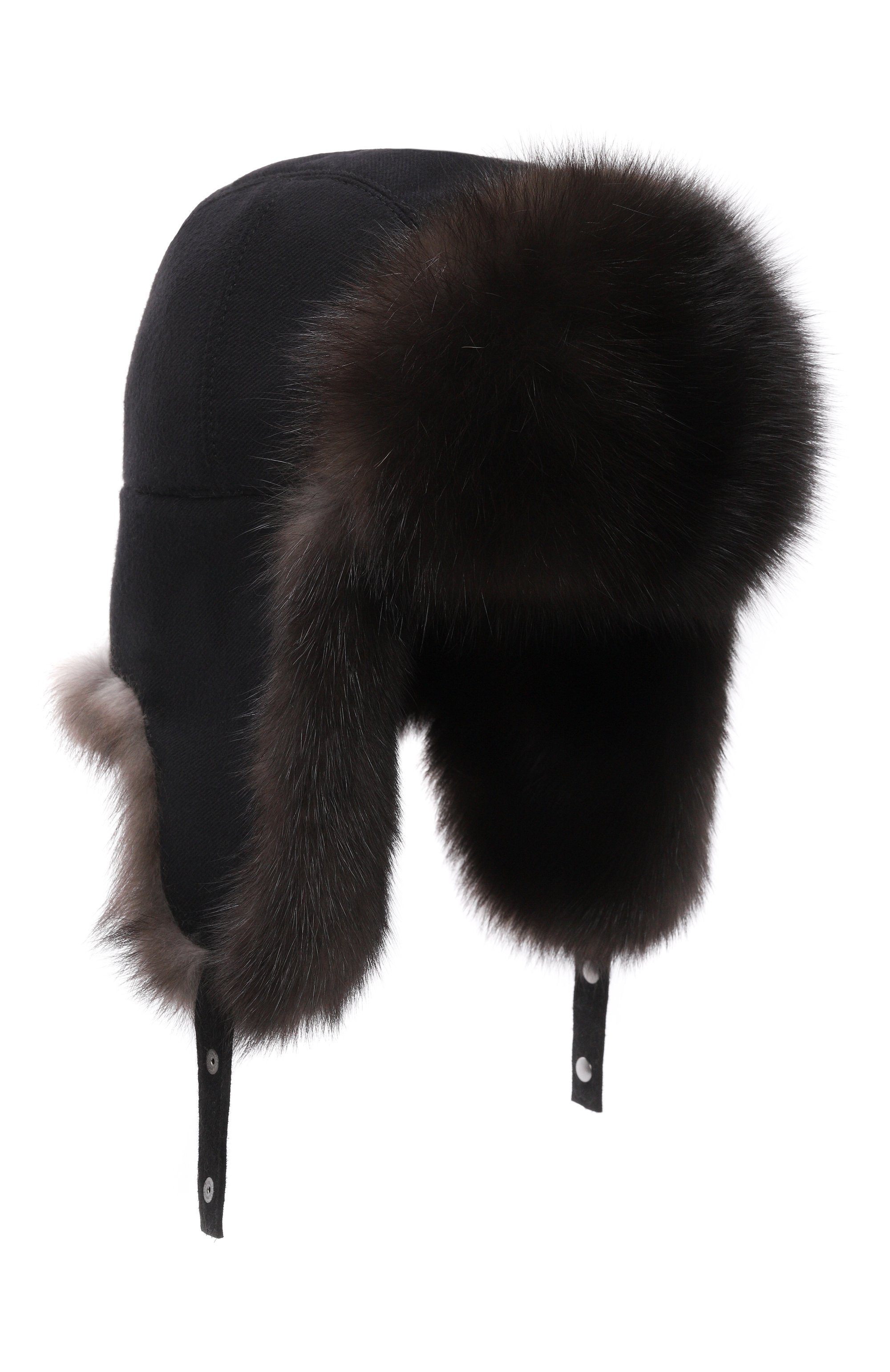 Кашемировая шапка-ушанка с мехом соболя MVST, арт. MH-12 BLACK CASMERE + SABLE, фото 1
