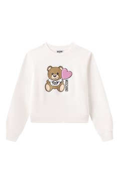 Детский хлопковый свитшот MOSCHINO молочного цвета, арт. HDF066/LDA00/10-14 | Фото 1 (Драгоценные камни: Проставлено; Рукава: Длинные; Материал сплава: Проставлено; Девочки Кросс-КТ: Свитшот-одежда; Тематический товар: Teddy Bear; Материал внешний: Хлопок; Ростовка одежда: 10 - 11 лет | 140 - 146см, 16 лет | 164 см, 12 лет | 152 см)