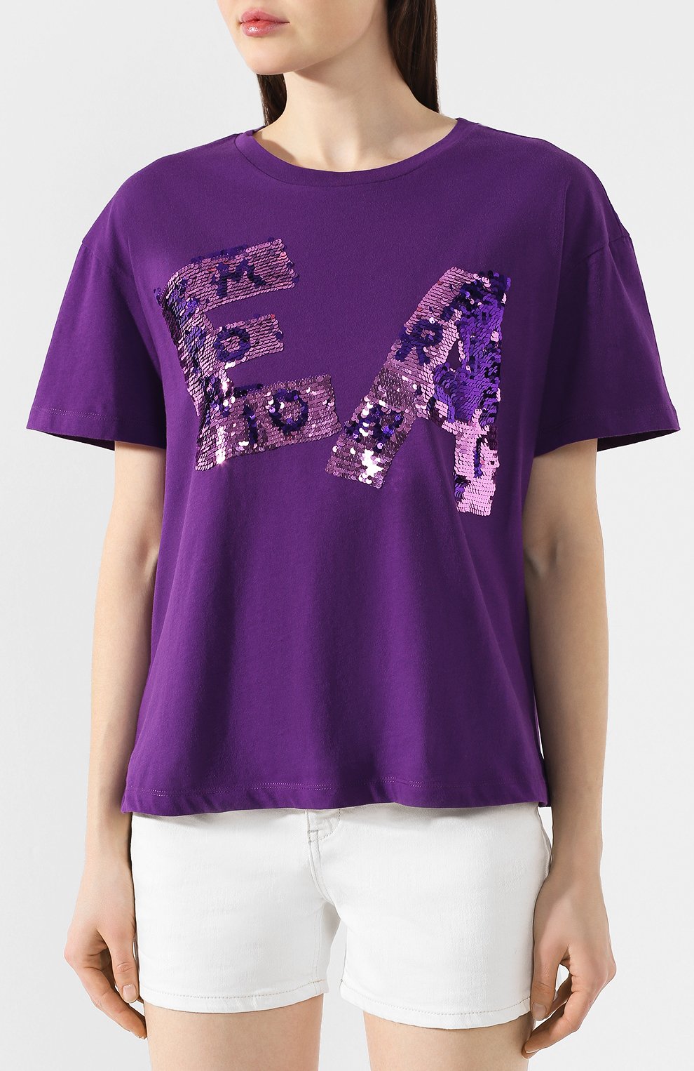 Хлопковая футболка EMPORIO ARMANI фиолетового цвета по цене 23050 руб., арт. 3H2T7K/2J53Z, фото 3 Хлопковая футболка EMPORIO ARMANI, арт. 3H2T7K/2J53Z, фото 3