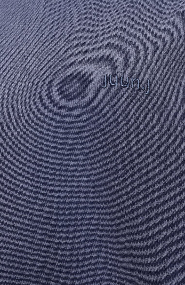 Женская футболка JUUN.J синего цвета, арт. JW5242W00R | Фото 6 (Длина (для топов): Стандартные; Рукава: 3/4; Материал внешний: Синтетический материал, Хлопок; Принт: Без принта; Стили: Кэжуэл)