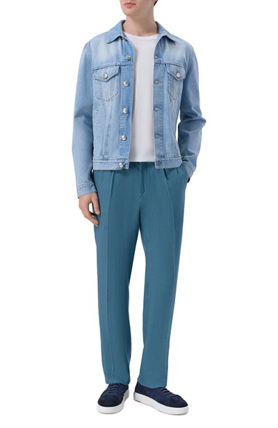 Льняные брюки KITON голубого цвета по цене 196500 руб., арт. UPN01H09690, фото 2 Льняные брюки KITON, арт. UPN01H09690, фото 2