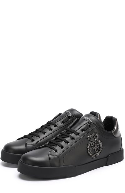 Кожаные кеды portofino с вышивкой DOLCE & GABBANA черного цвета по цене 87650 руб., арт. 0111/CS1538/AH164, фото 1 Кожаные кеды portofino с вышивкой DOLCE & GABBANA, арт. 0111/CS1538/AH164, фото 1
