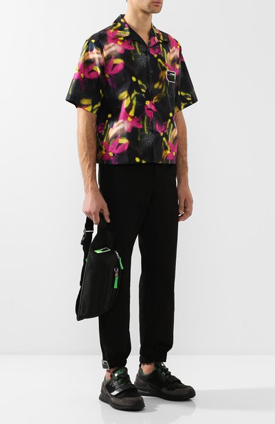 Текстильные кроссовки на шнуровке с застежкой велькро PRADA, арт. 2EG266-3V71-F0DC4, фото 2