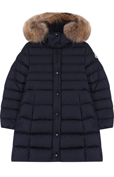 Пуховое пальто на молнии с капюшоном и меховой отделкой MONCLER ENFANT, арт. D2-954-49392-25-54155/12-14A, фото 1