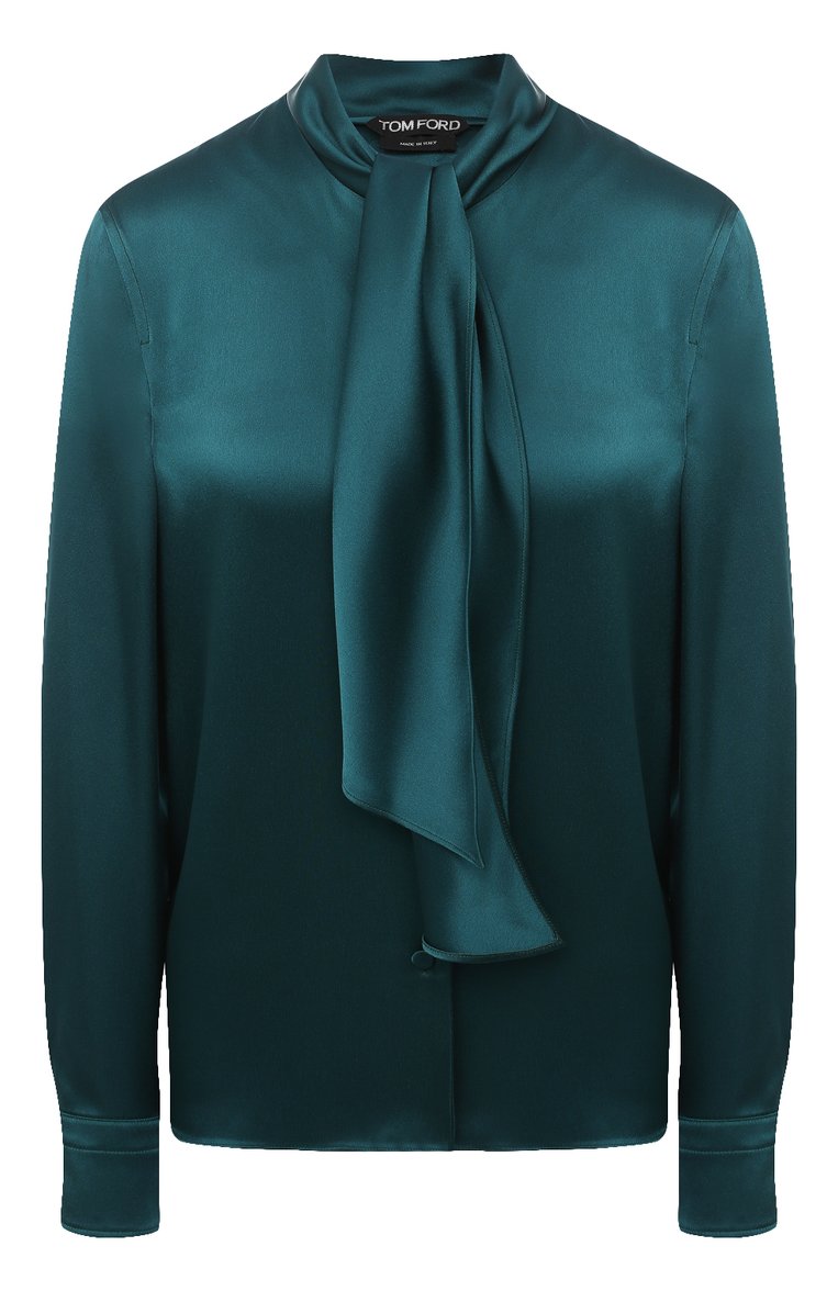Женская блузка TOM FORD зеленого цвета, арт. CA3171-FAX727 | Фото 1 (Длина (для топов): Стандартные; Рукава: Длинные; Материал внешний: Синтетический материал, Вискоза; Женское Кросс-КТ: Блуза-одежда; Принт: Без принта; Стили: Романтичный; Региональные ограничения белый список (Axapta Mercury): RU)