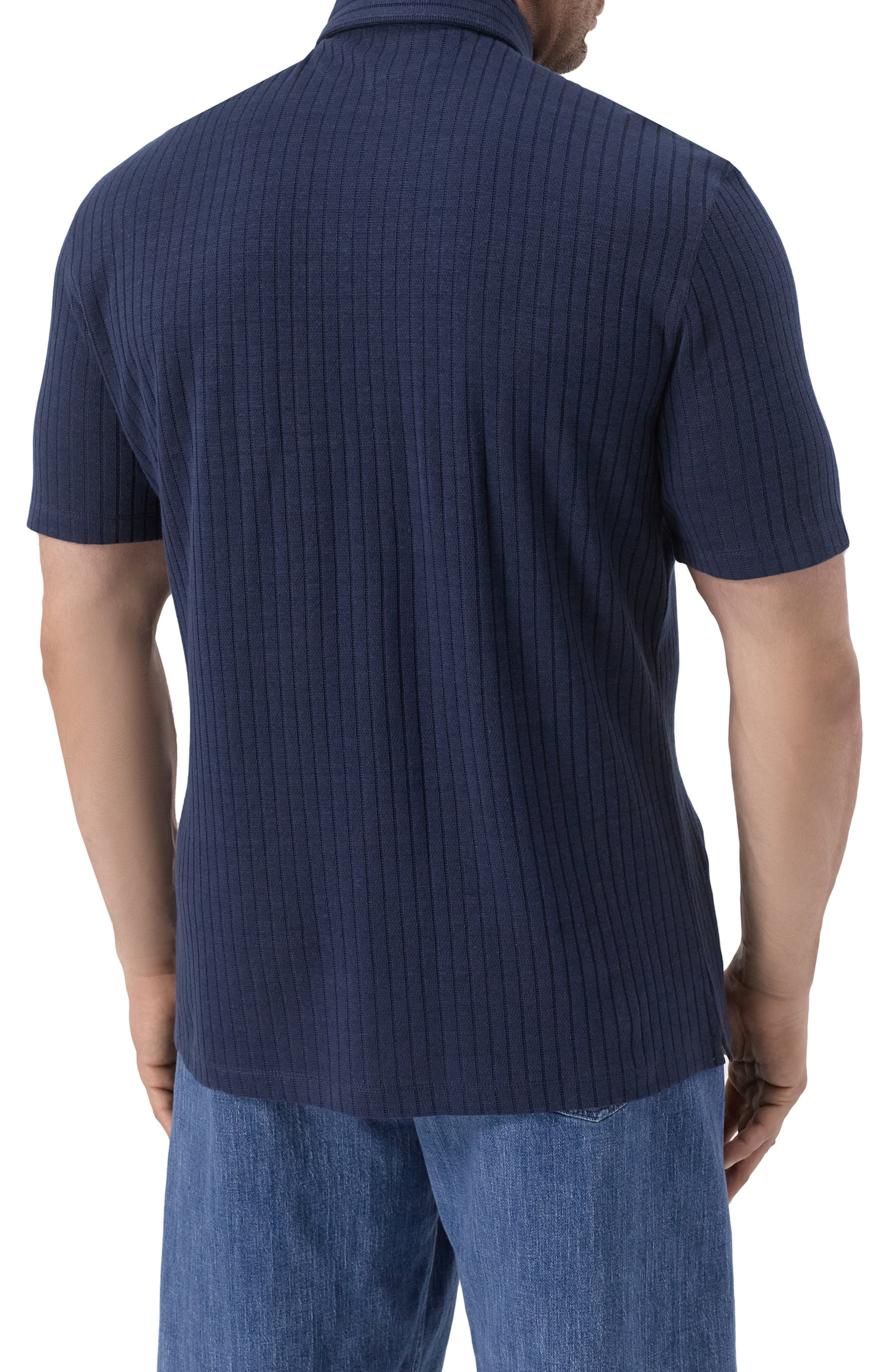 Поло изо льна и хлопка BRUNELLO CUCINELLI темно-синего цвета по цене 99500 руб., арт. MW8653936, фото 4 Поло изо льна и хлопка BRUNELLO CUCINELLI, арт. MW8653936, фото 4