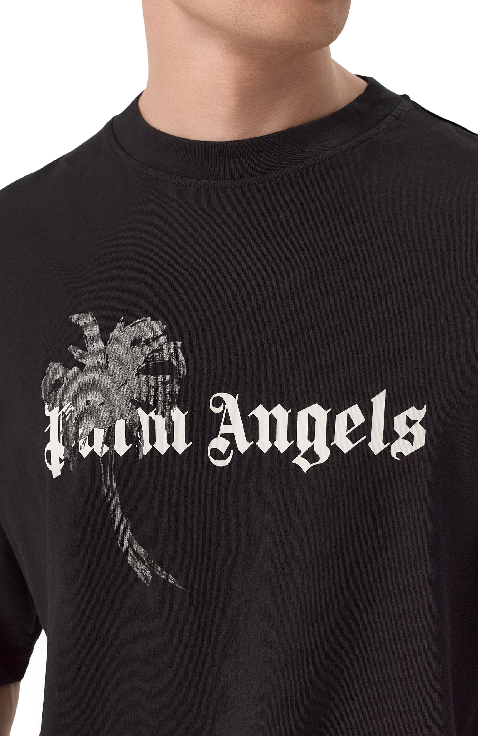 Хлопковая футболка PALM ANGELS черного цвета по цене 27550 руб., арт. PAMAA003JR006, фото 5 Хлопковая футболка PALM ANGELS, арт. PAMAA003JR006, фото 5