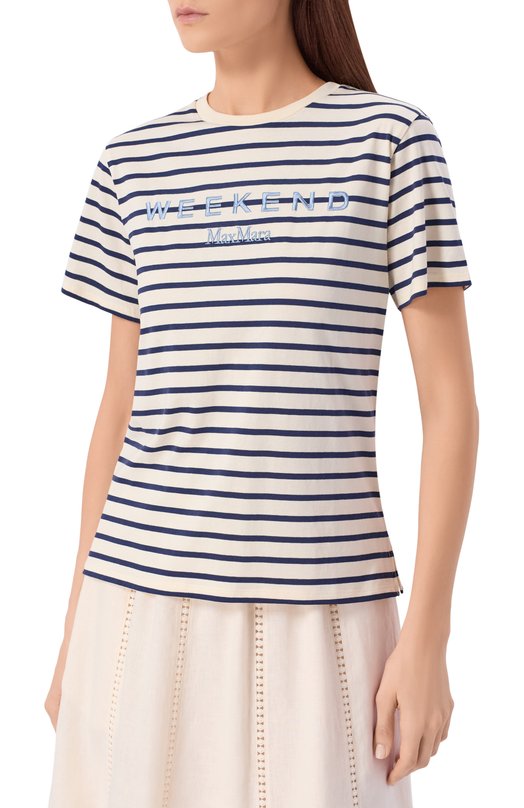 Хлопковая футболка Weekend Max Mara WKDB0RA Кремовый  WKDB0RA Фото 3