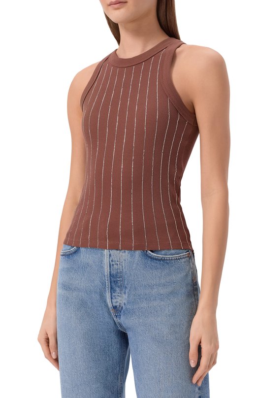 Хлопковый топ с отделкой стразами Sasha Kim SK-00001772 Коричневый  SK-00001772 Фото 3