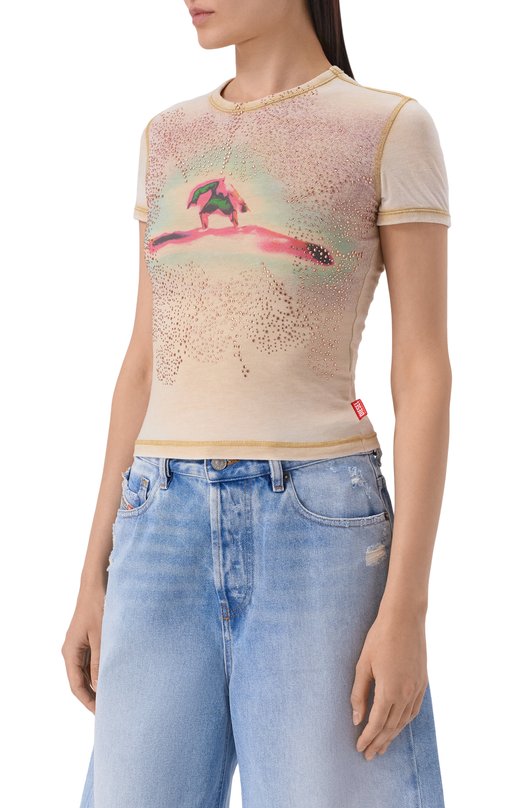 Футболка с отделкой стразами Diesel A21826/0PLBQ Бежевый  A21826/0PLBQ Фото 3